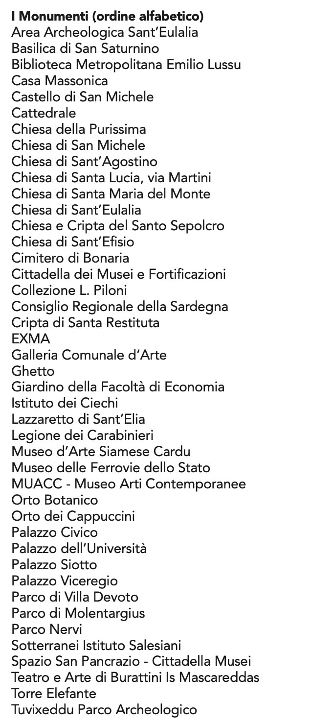 lista Monumenti Cagliari 2022